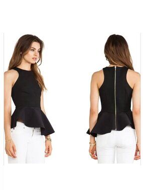 NWT Nicholas Black Peplum Top Sz 4 XS S Ponti Asymmetrical Angled Sexy Feminine